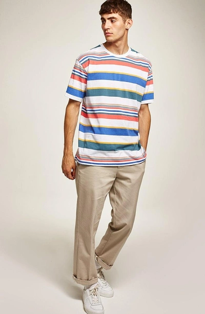 Shop Topman Rainbow Stripe T-shirt In White Multi