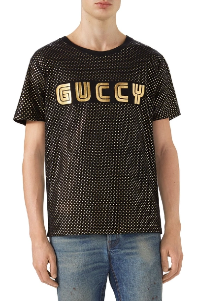 Shop Gucci Dot Print Logo T-shirt In Black/gold