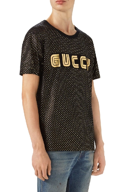 Shop Gucci Dot Print Logo T-shirt In Black/gold