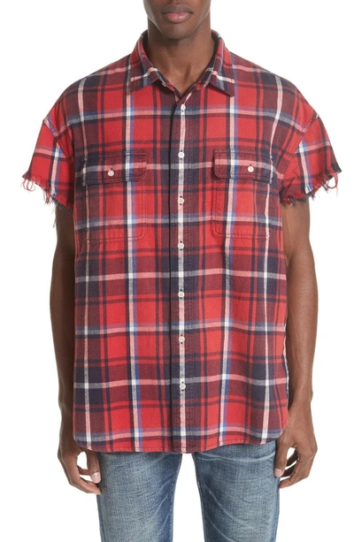 Shop R13 Oversize Cut Off Flannel Shirt In Red
