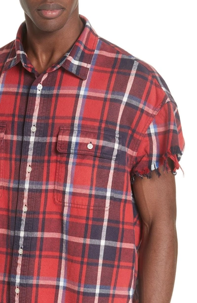 Shop R13 Oversize Cut Off Flannel Shirt In Red