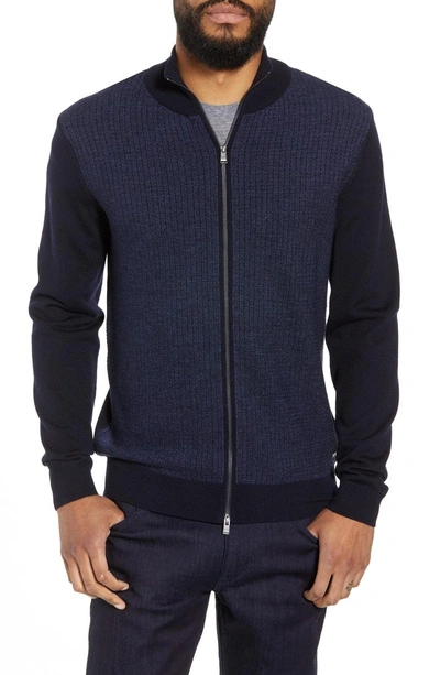 Shop Hugo Boss Emondo Regular Fit Wool Zip Sweater In Blue