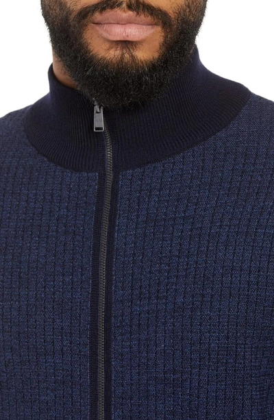 Shop Hugo Boss Emondo Regular Fit Wool Zip Sweater In Blue