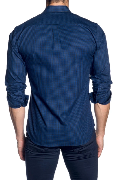 Shop Jared Lang Trim Fit Sport Shirt In Black Blue Micro Check