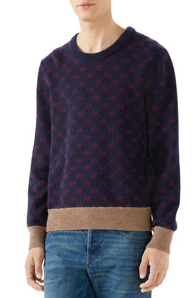 Shop Gucci Gg Wool Sweater In Ink/ Bordeaux