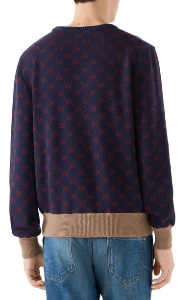 Shop Gucci Gg Wool Sweater In Ink/ Bordeaux