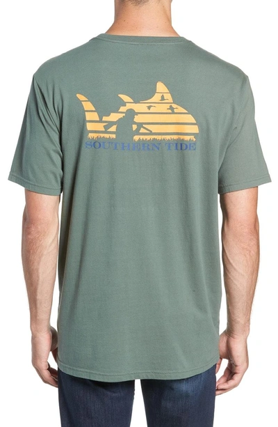 Shop Southern Tide Sunset Graphic Pocket T-shirt In Duck Hunting Green