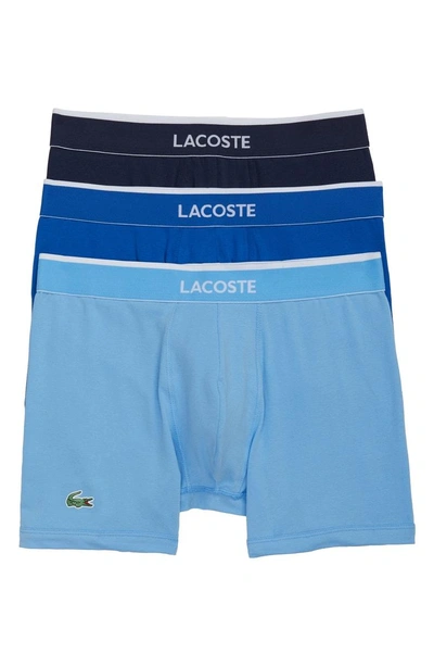 Shop Lacoste 3-pack Boxer Briefs In Light Blue/ Blue/ Navy