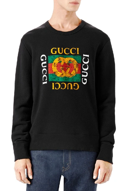 Shop Gucci Logo Print Crewneck Sweatshirt In Black