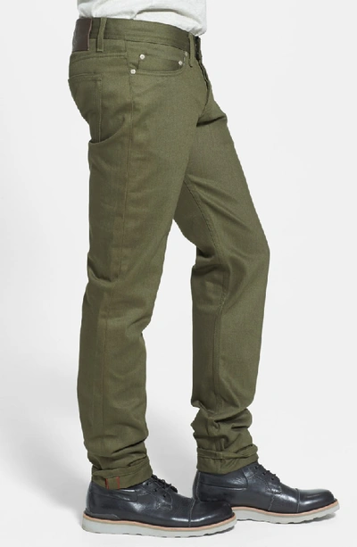 Shop Naked And Famous 'weird Guy' Slim Fit Jeans In Khaki Green Selvedge Chino