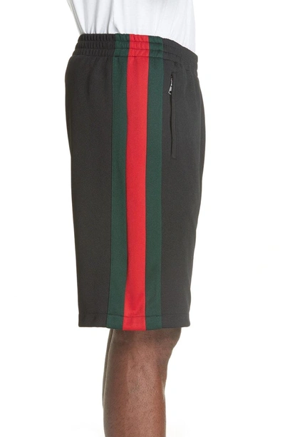 Shop Gucci Stripe Knit Track Shorts In Black