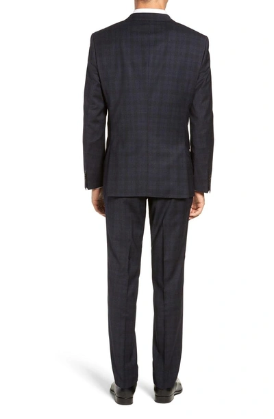 Shop Hugo Boss Huge/genius Slim Fit Stretch Plaid Wool Suit In Blue