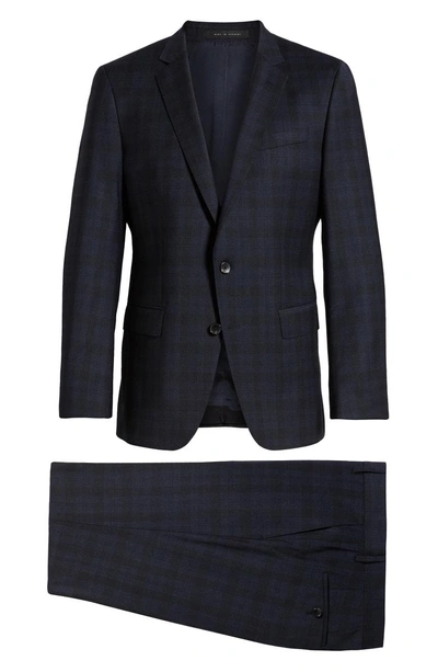 Shop Hugo Boss Huge/genius Slim Fit Stretch Plaid Wool Suit In Blue