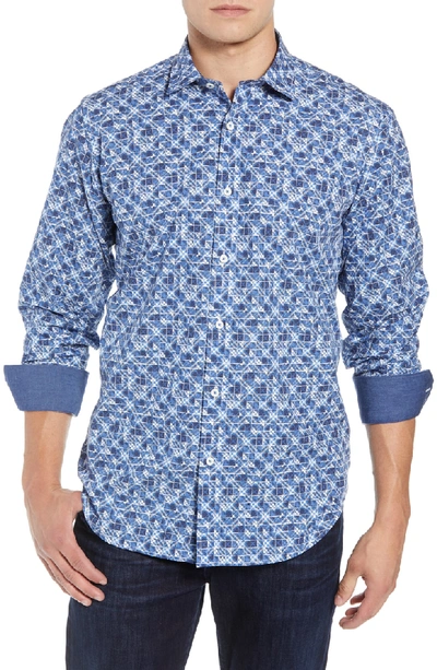 Shop Bugatchi Classic Fit Print Sport Shirt In Classic Blue