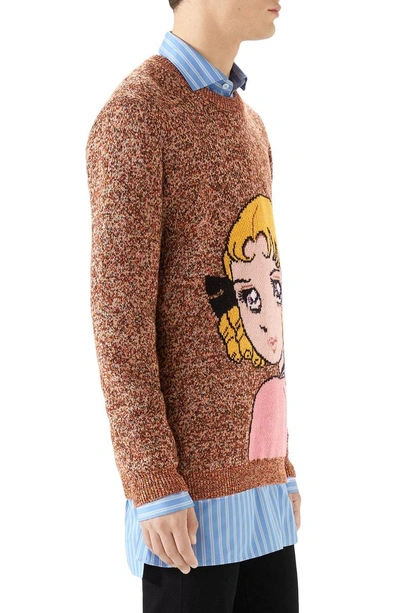 Shop Gucci Manga Intarsia Wool Crewneck Sweater In Orange
