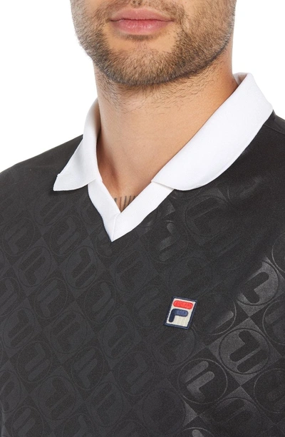Fila Carter Johnny Collar Long Sleeve Polo In Black/ White | ModeSens