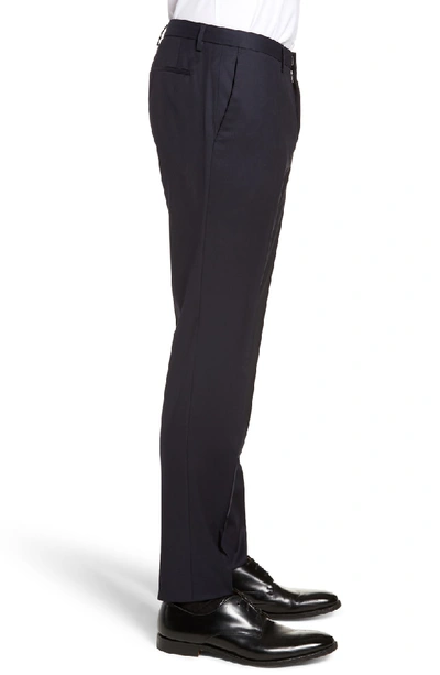 Shop Hugo Boss Wave Cyl Flat Front Slim Fit Solid Wool Dress Pants In Dark Blue