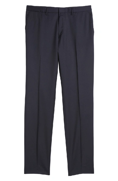 Shop Hugo Boss Wave Cyl Flat Front Slim Fit Solid Wool Dress Pants In Dark Blue