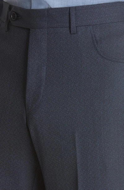 Shop Canali Flat Front Solid Wool Trousers In Navy