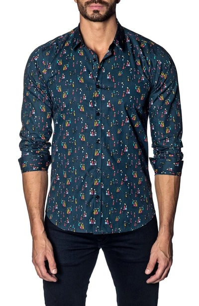 Shop Jared Lang Trim Fit Sport Shirt In Navy Multi People Print