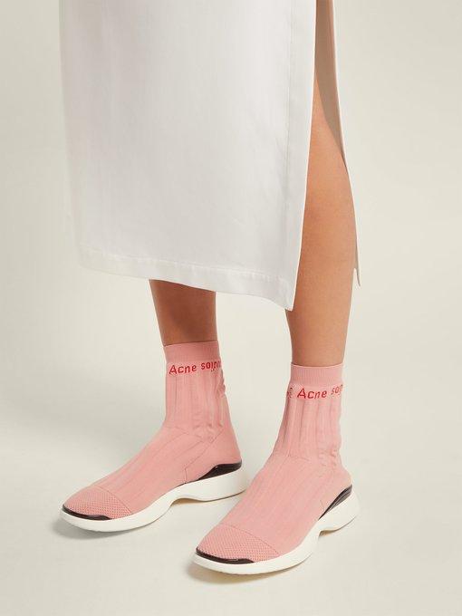 Acne Studios Batilda Mesh-trimmed Logo-jacquard Stretch-knit Sneakers In  Pink | ModeSens