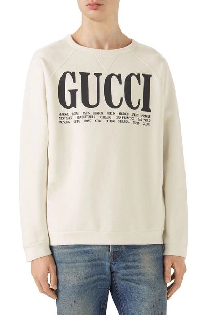 Gucci World Cities Print Cotton Sweatshirt In White | ModeSens