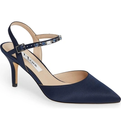 Shop Nina Tonya Pointy Toe Pump In Navy Satin