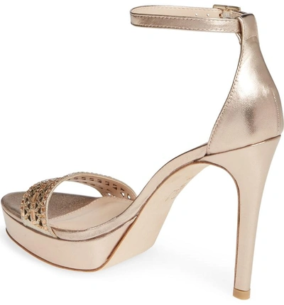 Shop Pelle Moda Olivia Embellished Platform Sandal In Platinum Gold Fabric