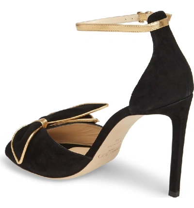 Shop Jimmy Choo Karlotta Bow Ankle Strap Sandal In Black/ Gold