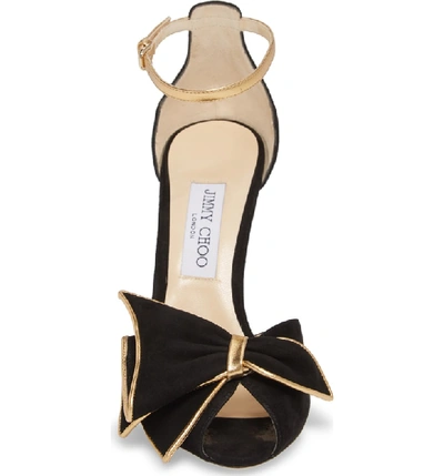 Shop Jimmy Choo Karlotta Bow Ankle Strap Sandal In Black/ Gold