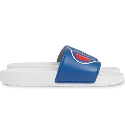 Shop Champion Ipo Sport Slide Sandal In White/ Royal