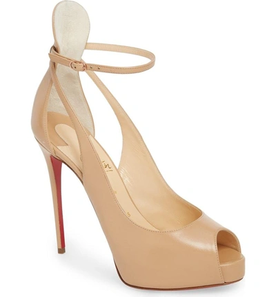 Shop Christian Louboutin Mascaralta Ankle Strap Platform Sandal In Nude Leather