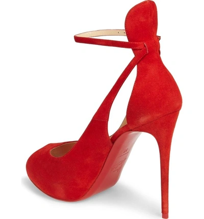 Shop Christian Louboutin Mascaralta Ankle Strap Platform Sandal In Red Suede