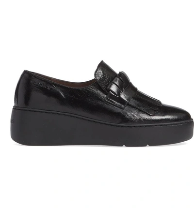 Shop Wonders Kiltie Platform Loafer In Black High Gloss Leather