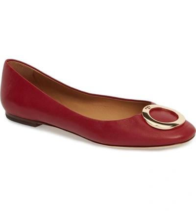 Shop Tory Burch Caterina Ballet Flat In Dark Redstone