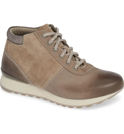 Shop Dansko Ginny Lace-up Bootie In Taupe Burnished Nubuck Leather