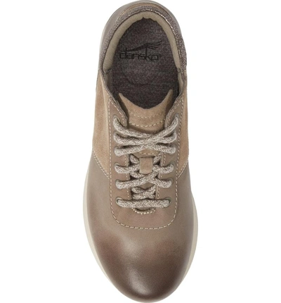 Shop Dansko Ginny Lace-up Bootie In Taupe Burnished Nubuck Leather