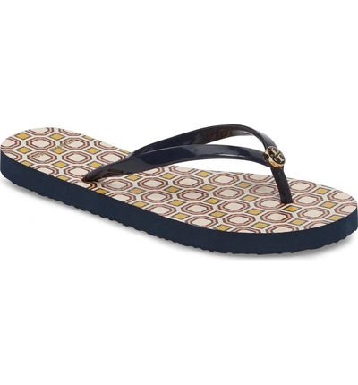 Shop Tory Burch Thin Flip Flop In Tory Navy/ Octagon Square