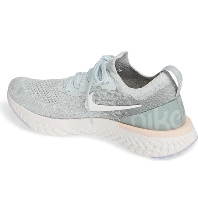 Shop Nike Epic React Flyknit Running Shoe In Light Silver/ Sail/ Mica Green