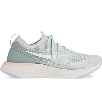 Shop Nike Epic React Flyknit Running Shoe In Light Silver/ Sail/ Mica Green