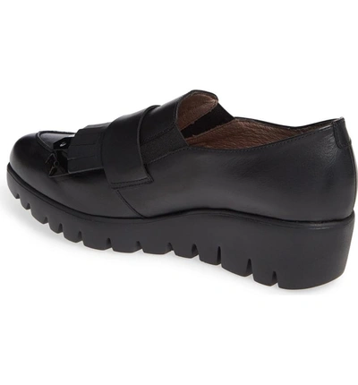 Shop Wonders Kiltie Wedge Loafer In Black Patent And Leather