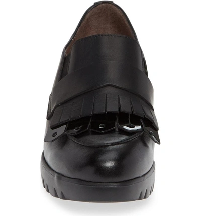 Shop Wonders Kiltie Wedge Loafer In Black Patent And Leather