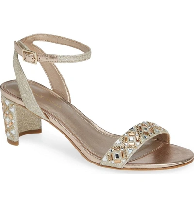 Shop Pelle Moda Moira Crystal Embellished Sandal In Platinum Gold Fabric