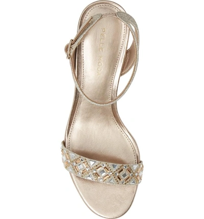 Shop Pelle Moda Moira Crystal Embellished Sandal In Platinum Gold Fabric