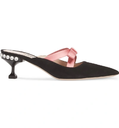 Shop Miu Miu Bow Pointy Toe Mule In Black/ Pink