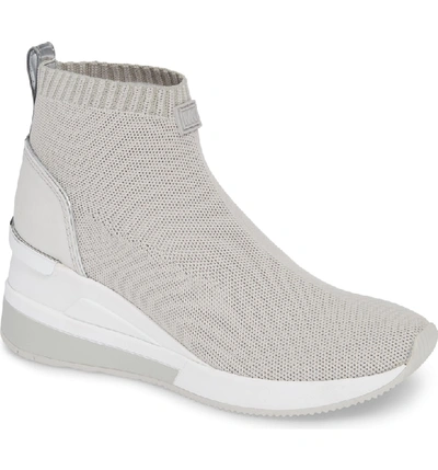 Shop Michael Michael Kors Skyler Knit Bootie In Aluminum/ Silver Knit Fabric