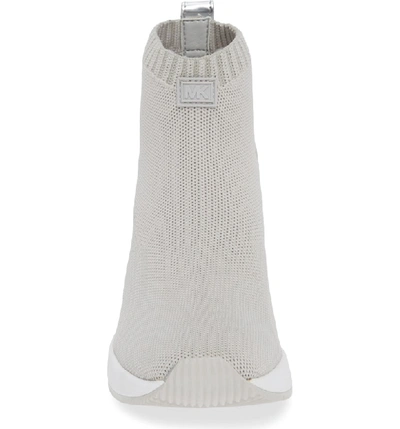 Shop Michael Michael Kors Skyler Knit Bootie In Aluminum/ Silver Knit Fabric