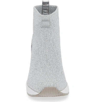 Shop Michael Michael Kors Skyler Knit Bootie In Silver Knit Fabric