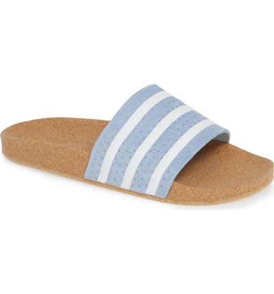 Shop Adidas Originals Adilette Slide Sandal In Ash Blue/ White/ Gum4