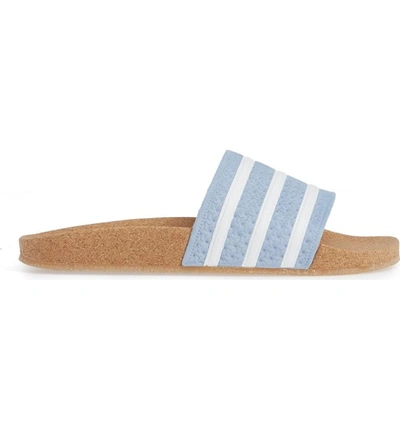 Shop Adidas Originals Adilette Slide Sandal In Ash Blue/ White/ Gum4